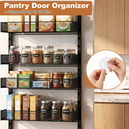 Over the Door Pantry Organizer, 8-Tier Heavy-Duty Door Spice Rack with Mesh Baskets, Height Adjustable & Anti-Swing Design, Pantry Door Organizers and Storage for Kitchen, Bathroom, Laundry Room