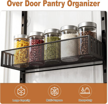 Over the Door Pantry Organizer, 8-Tier Heavy-Duty Door Spice Rack with Mesh Baskets, Height Adjustable & Anti-Swing Design, Pantry Door Organizers and Storage for Kitchen, Bathroom, Laundry Room