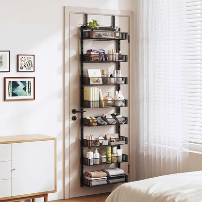 Over the Door Pantry Organizer, 8-Tier Heavy-Duty Door Spice Rack with Mesh Baskets, Height Adjustable & Anti-Swing Design, Pantry Door Organizers and Storage for Kitchen, Bathroom, Laundry Room
