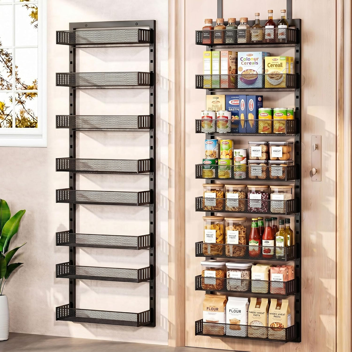 Over the Door Pantry Organizer, 8-Tier Heavy-Duty Door Spice Rack with Mesh Baskets, Height Adjustable & Anti-Swing Design, Pantry Door Organizers and Storage for Kitchen, Bathroom, Laundry Room