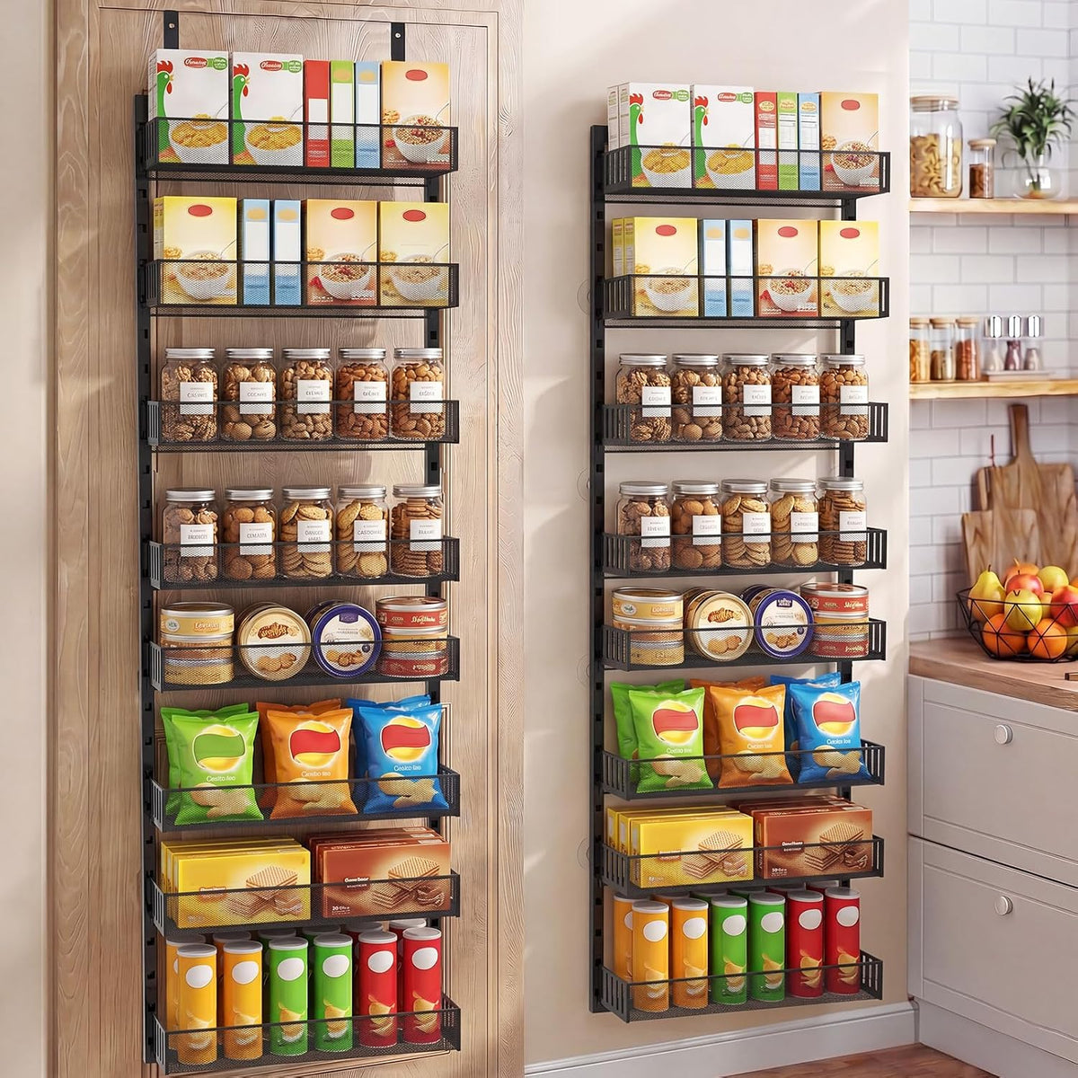 Over the Door Pantry Organizer, 8-Tier Heavy-Duty Door Spice Rack with Mesh Baskets, Height Adjustable & Anti-Swing Design, Pantry Door Organizers and Storage for Kitchen, Bathroom, Laundry Room