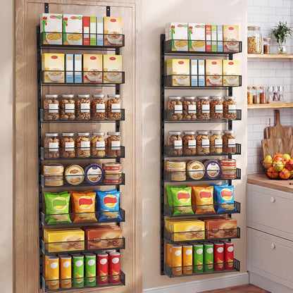 Over the Door Pantry Organizer, 8-Tier Heavy-Duty Door Spice Rack with Mesh Baskets, Height Adjustable & Anti-Swing Design, Pantry Door Organizers and Storage for Kitchen, Bathroom, Laundry Room