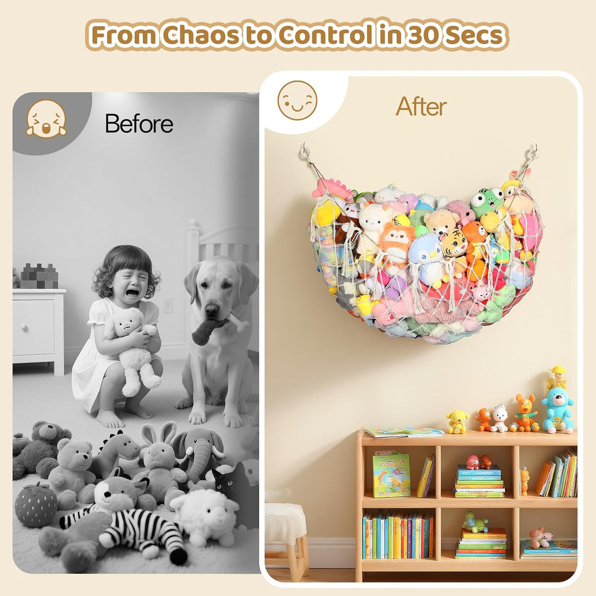Stuffed Animal Net, 60 Inch Plushies Storage, Cream White