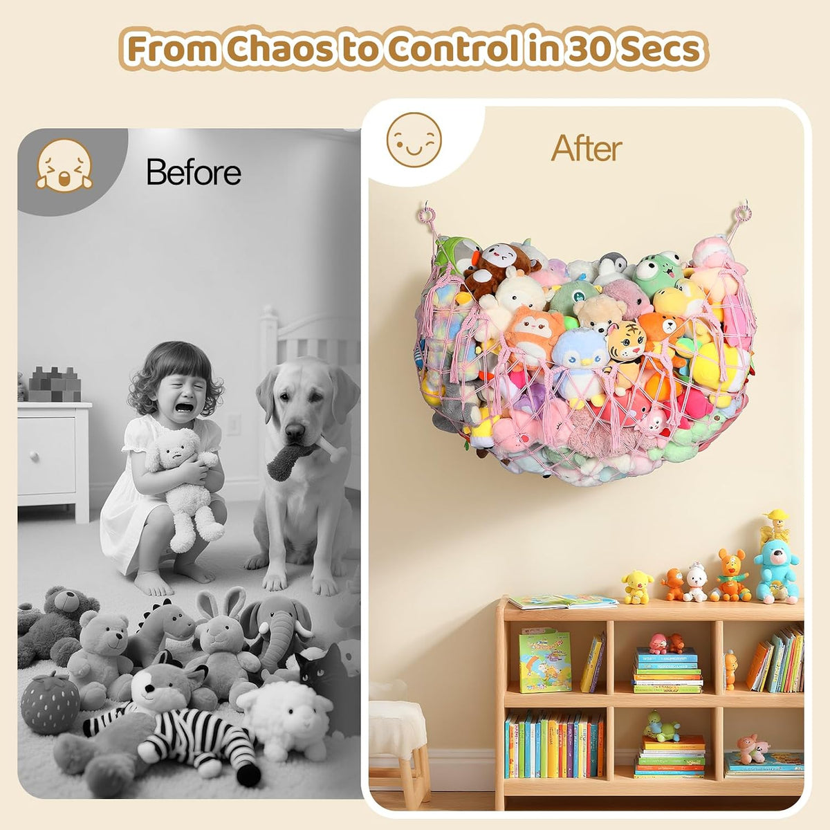 Stuffed Animal Net, 60 Inch Plushies Storage, Cream White