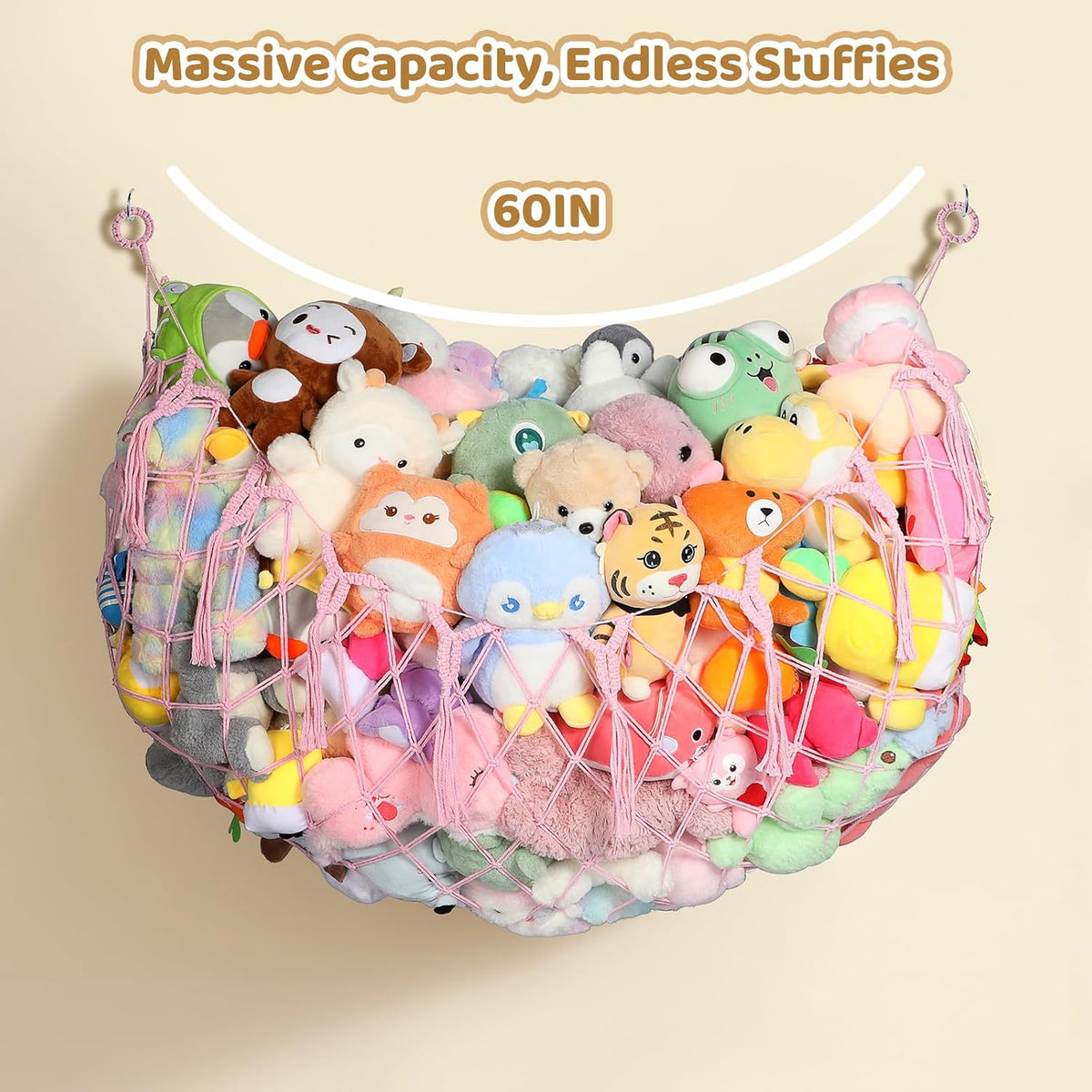 Stuffed Animal Net, 60 Inch Plushies Storage, Cream White