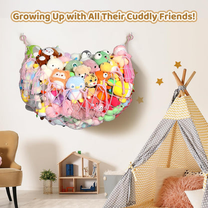 Stuffed Animal Net, 60 Inch Plushies Storage, Cream White