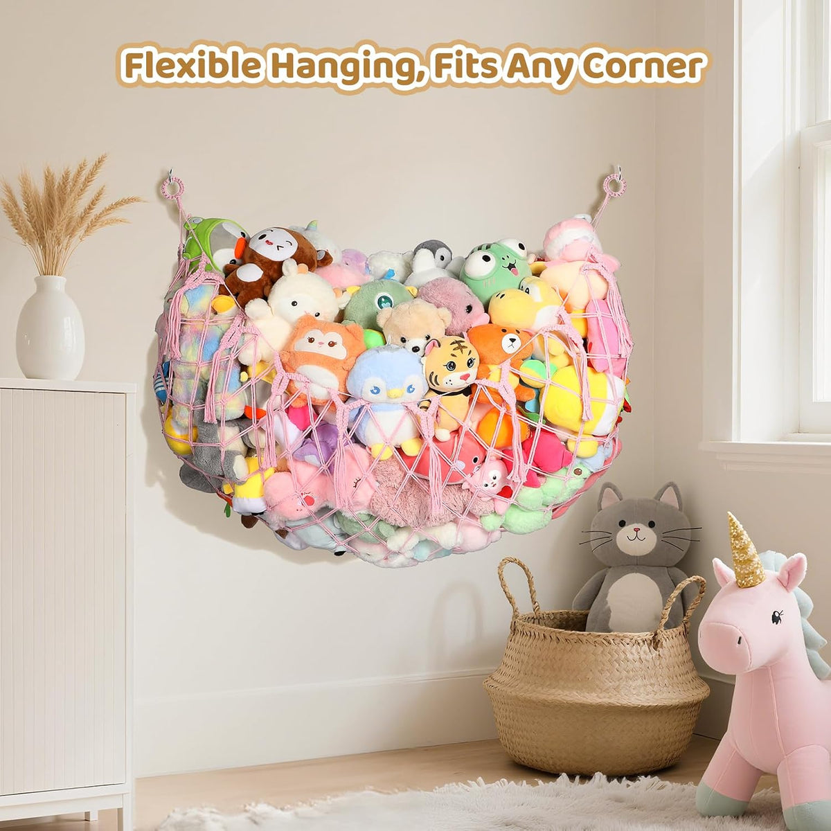 Stuffed Animal Net, 60 Inch Plushies Storage, Cream White