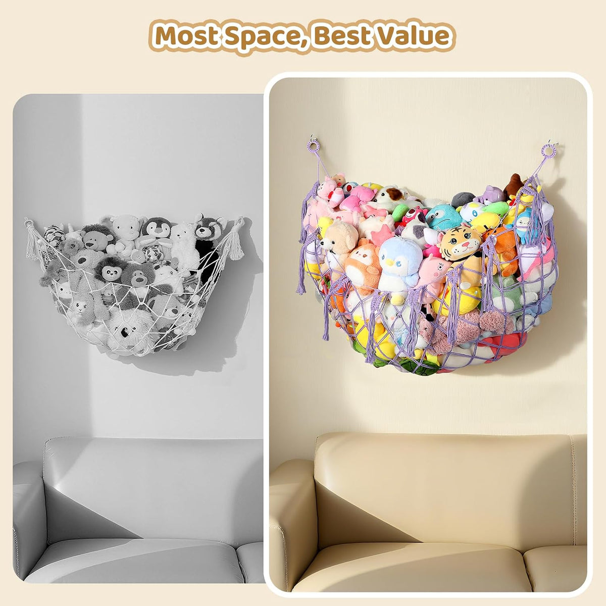 Stuffed Animal Net, 60 Inch Plushies Storage, Cream White