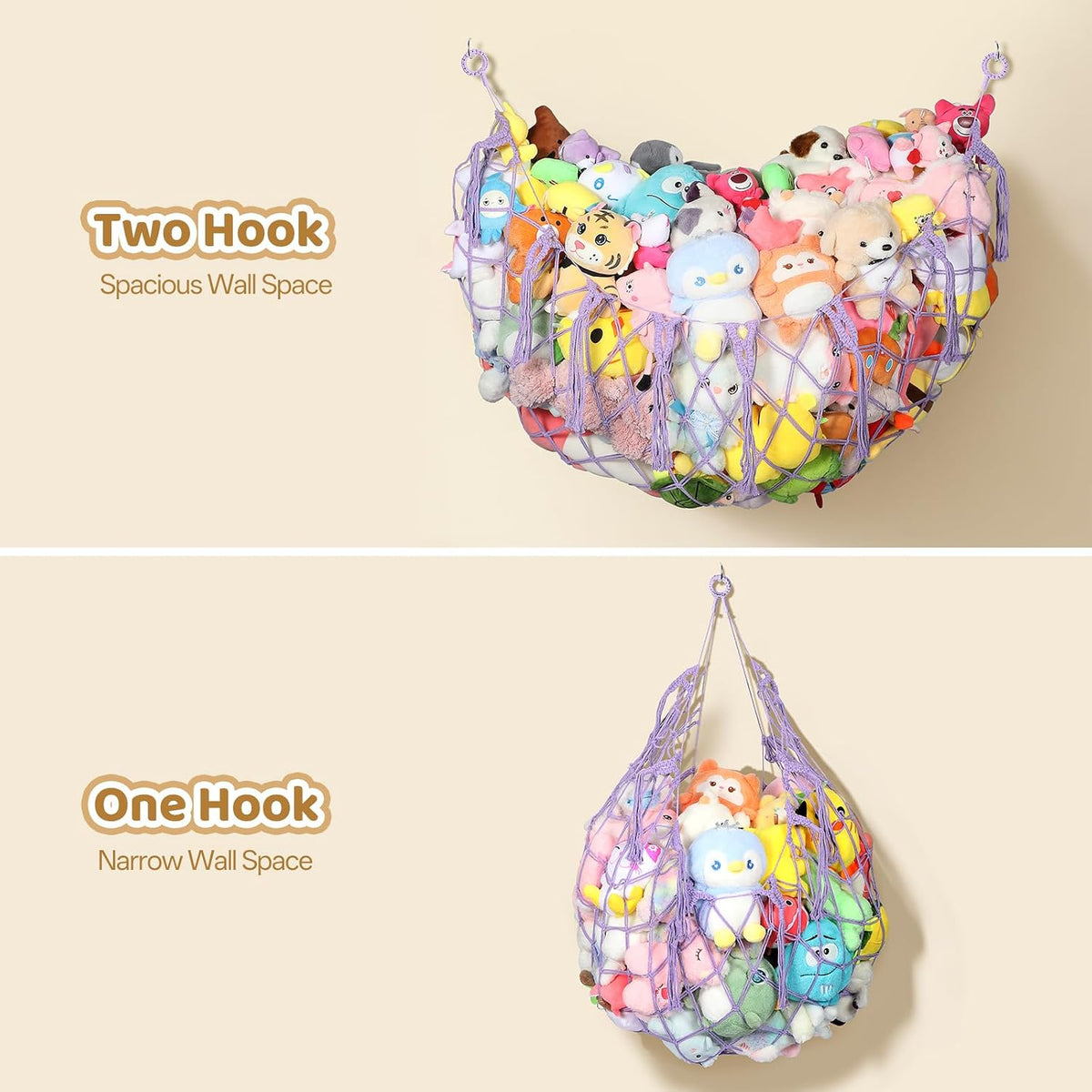 Stuffed Animal Net, 60 Inch Plushies Storage, Cream White