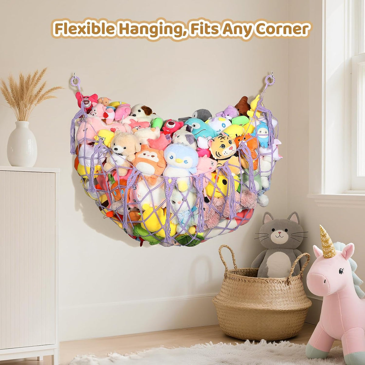 Stuffed Animal Net, 60 Inch Plushies Storage, Cream White