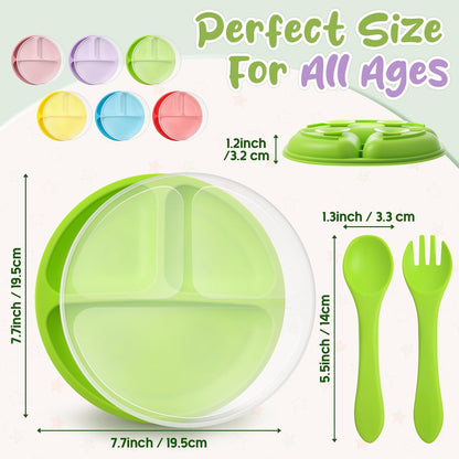 6 Pack Suction Plates for Baby with Lids Silicone,Macaron Colors
