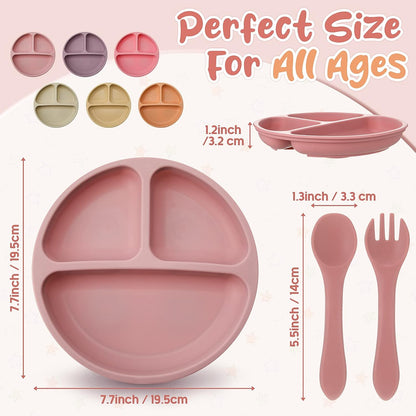 6 Pack Suction Plates for Baby with Lids Silicone,Macaron Colors