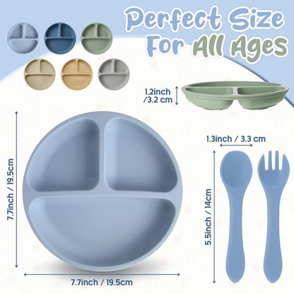 6 Pack Suction Plates for Baby with Lids Silicone,Macaron Colors