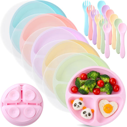 6 Pack Suction Plates for Baby with Lids Silicone,Macaron Colors