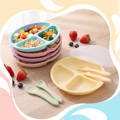 6 Pack Suction Plates for Baby with Lids Silicone,Macaron Colors