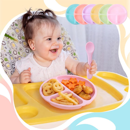 6 Pack Suction Plates for Baby with Lids Silicone,Macaron Colors