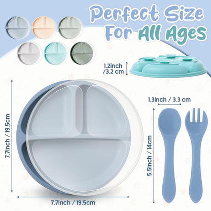 6 Pack Suction Plates for Baby with Lids Silicone,Macaron Colors