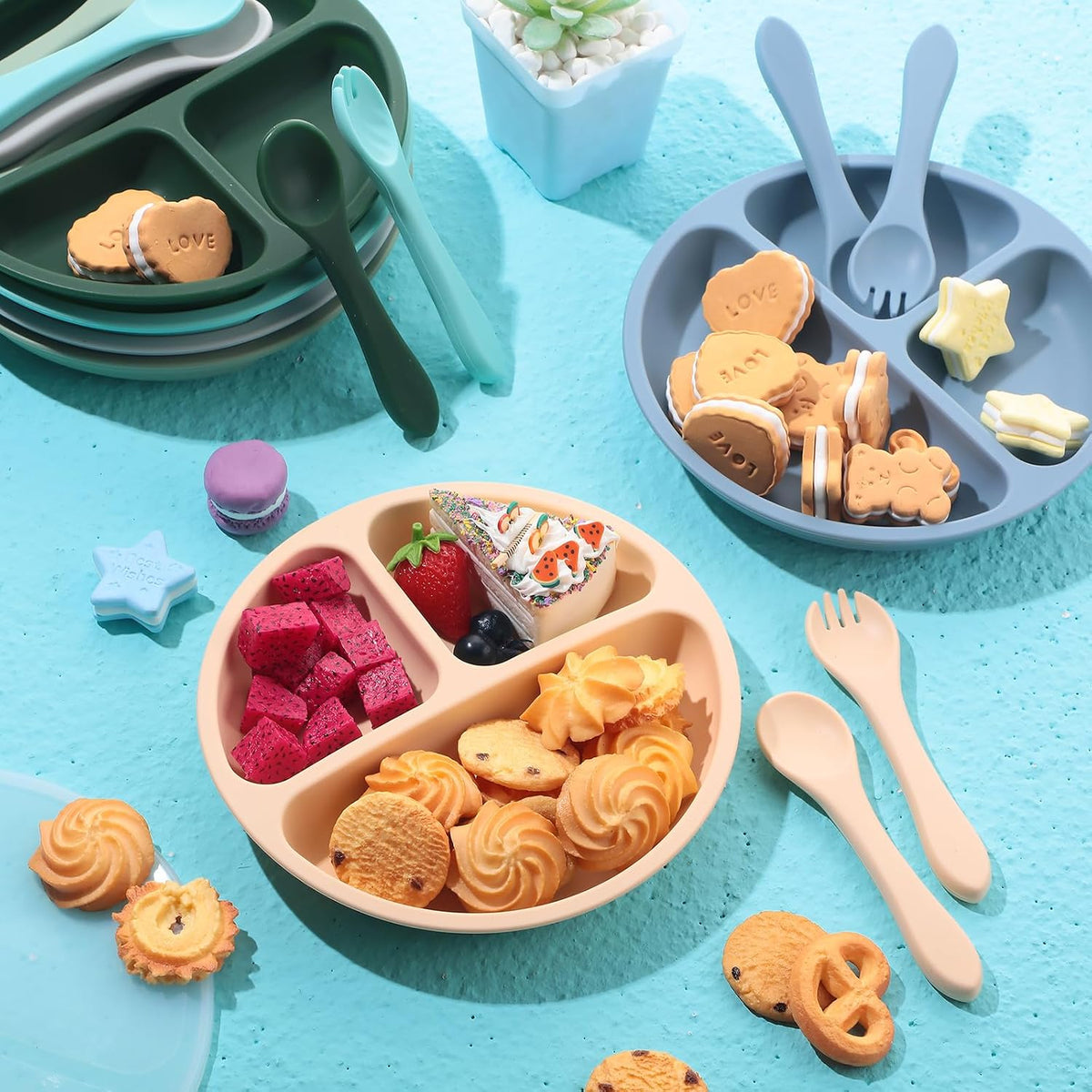 6 Pack Suction Plates for Baby with Lids Silicone,Macaron Colors