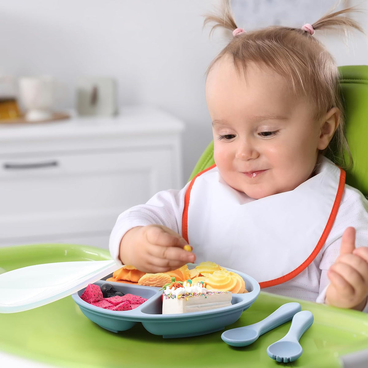 6 Pack Suction Plates for Baby with Lids Silicone,Macaron Colors