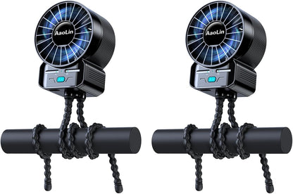 2 Pack Multifunctional Portable Stroller Fan 4 Speed 6600rpm High Speed Usb Rechargeable Personal Mini Handheld Fan Extended Tripod For Desktop Winding Kids Bed Treadmill Bike Golf Cart Outdoor Travel