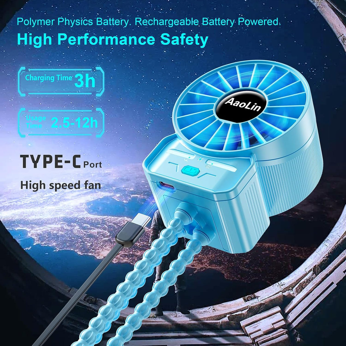 2 Pack Multifunctional Portable Stroller Fan 4 Speed 6600rpm High Speed Usb Rechargeable Personal Mini Handheld Fan Extended Tripod For Desktop Winding Kids Bed Treadmill Bike Golf Cart Outdoor Travel