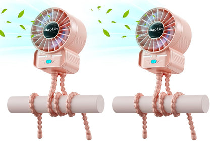 2 Pack Multifunctional Portable Stroller Fan 4 Speed 6600rpm High Speed Usb Rechargeable Personal Mini Handheld Fan Extended Tripod For Desktop Winding Kids Bed Treadmill Bike Golf Cart Outdoor Travel
