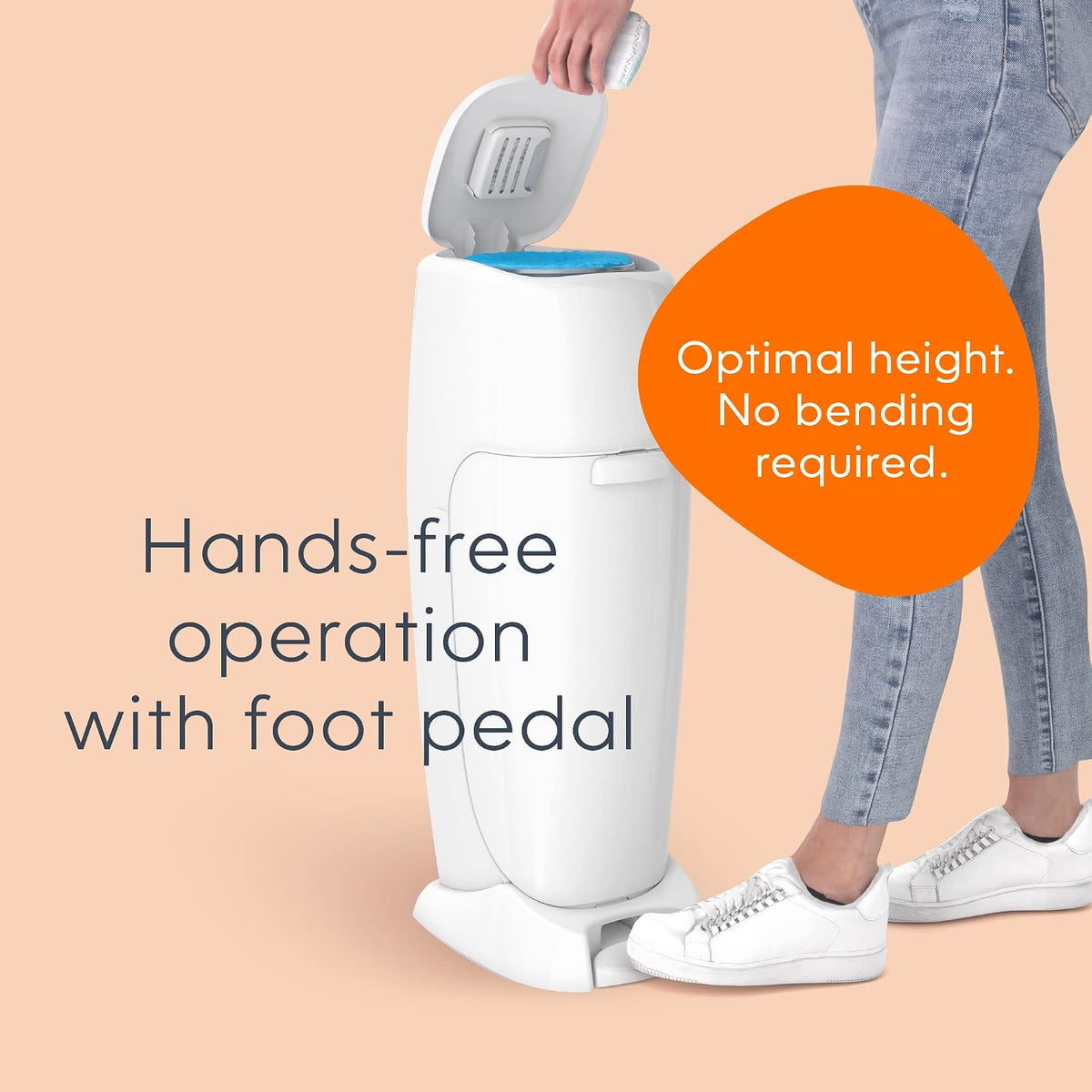 Complete Diaper Pail (White) – Includes 1 Refill (Holds 270 Newborn Diapers) & 1 Carbon Filter