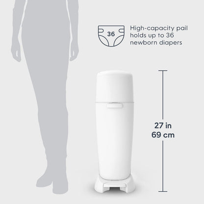 Complete Diaper Pail (White) – Includes 1 Refill (Holds 270 Newborn Diapers) & 1 Carbon Filter