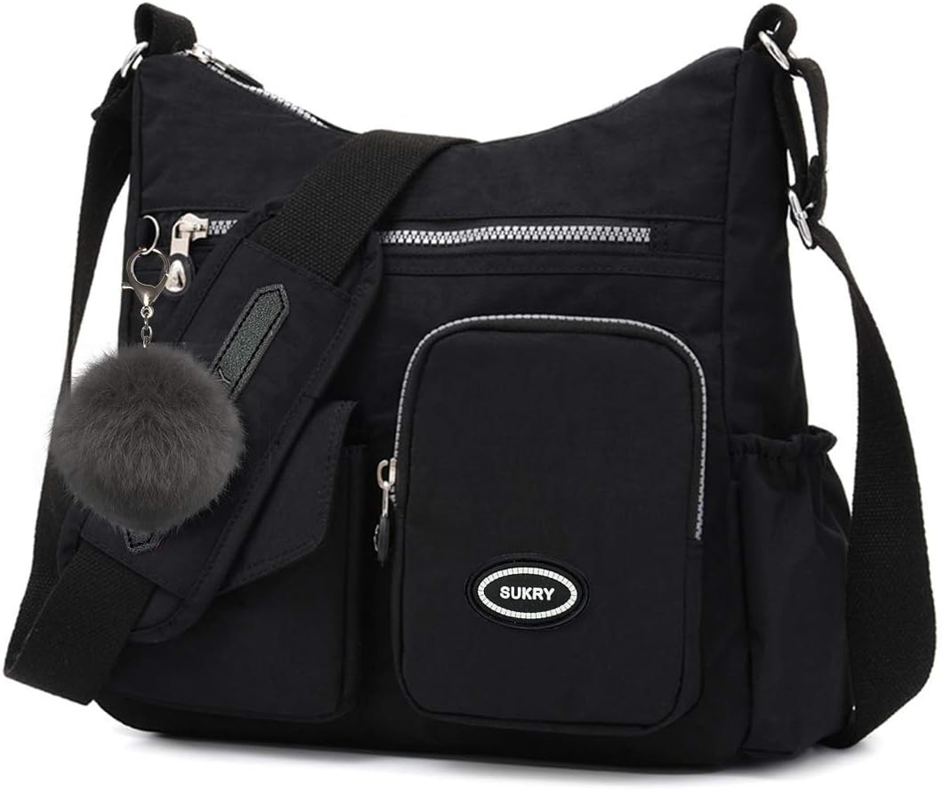 SUKRY Nylon Crossbody Bag for Women with Anti theft RFID Pocket, Waterproof Shoulder Bag Travel Purses and Handbag