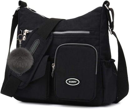 SUKRY Nylon Crossbody Bag for Women with Anti theft RFID Pocket, Waterproof Shoulder Bag Travel Purses and Handbag