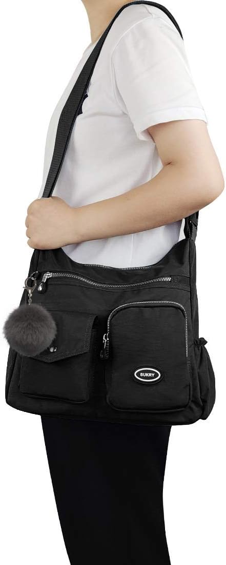 SUKRY Nylon Crossbody Bag for Women with Anti theft RFID Pocket, Waterproof Shoulder Bag Travel Purses and Handbag