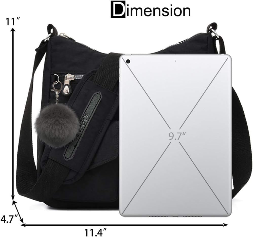 SUKRY Nylon Crossbody Bag for Women with Anti theft RFID Pocket, Waterproof Shoulder Bag Travel Purses and Handbag