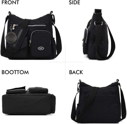 SUKRY Nylon Crossbody Bag for Women with Anti theft RFID Pocket, Waterproof Shoulder Bag Travel Purses and Handbag