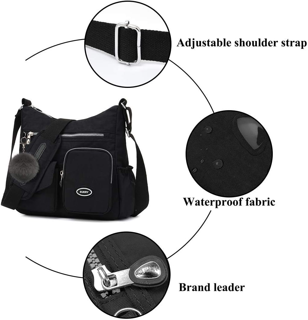 SUKRY Nylon Crossbody Bag for Women with Anti theft RFID Pocket, Waterproof Shoulder Bag Travel Purses and Handbag