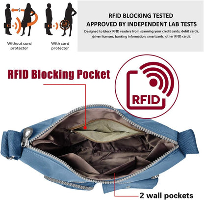 SUKRY Nylon Crossbody Bag for Women with Anti theft RFID Pocket, Waterproof Shoulder Bag Travel Purses and Handbag