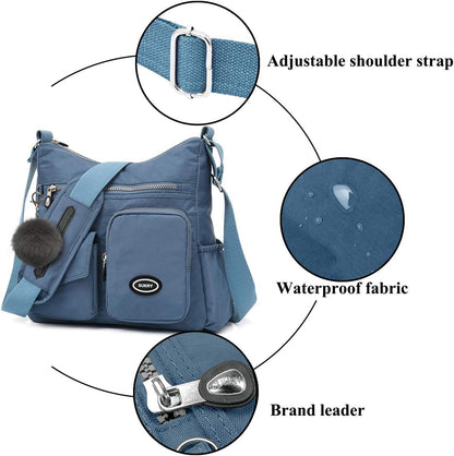 SUKRY Nylon Crossbody Bag for Women with Anti theft RFID Pocket, Waterproof Shoulder Bag Travel Purses and Handbag