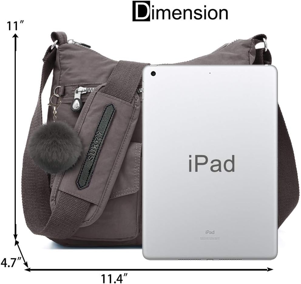 SUKRY Nylon Crossbody Bag for Women with Anti theft RFID Pocket, Waterproof Shoulder Bag Travel Purses and Handbag