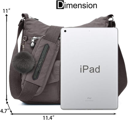 SUKRY Nylon Crossbody Bag for Women with Anti theft RFID Pocket, Waterproof Shoulder Bag Travel Purses and Handbag