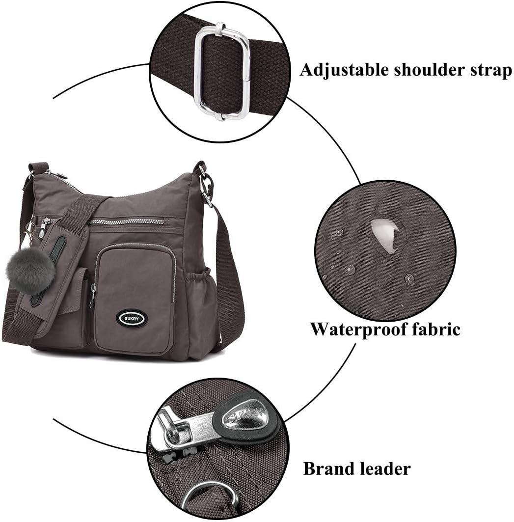 SUKRY Nylon Crossbody Bag for Women with Anti theft RFID Pocket, Waterproof Shoulder Bag Travel Purses and Handbag