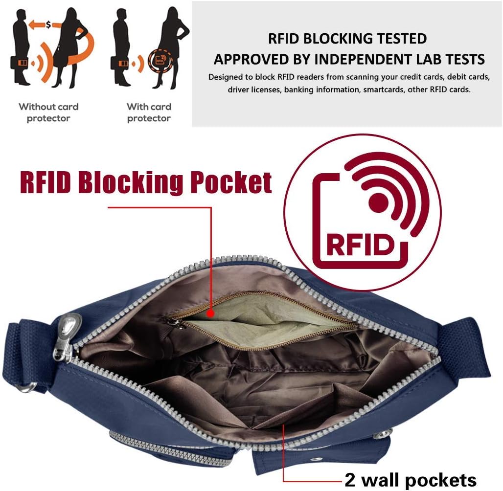 SUKRY Nylon Crossbody Bag for Women with Anti theft RFID Pocket, Waterproof Shoulder Bag Travel Purses and Handbag