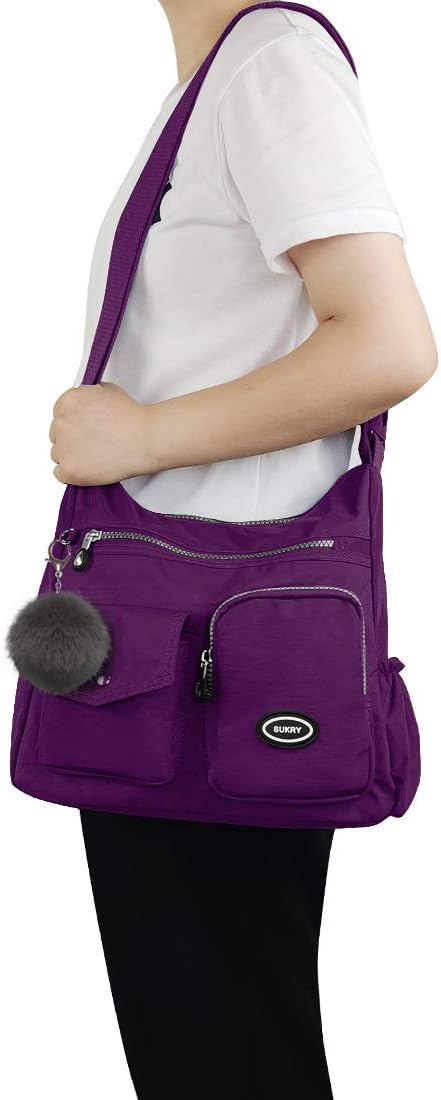 SUKRY Nylon Crossbody Bag for Women with Anti theft RFID Pocket, Waterproof Shoulder Bag Travel Purses and Handbag
