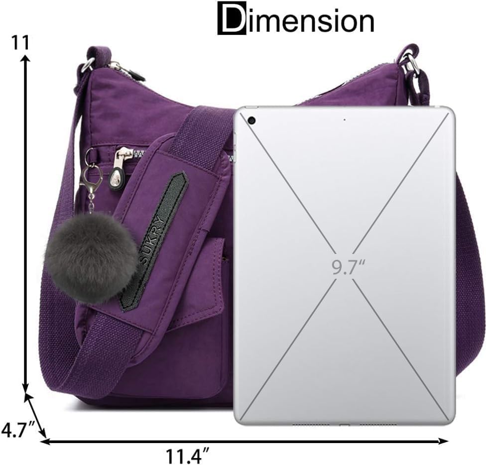 SUKRY Nylon Crossbody Bag for Women with Anti theft RFID Pocket, Waterproof Shoulder Bag Travel Purses and Handbag