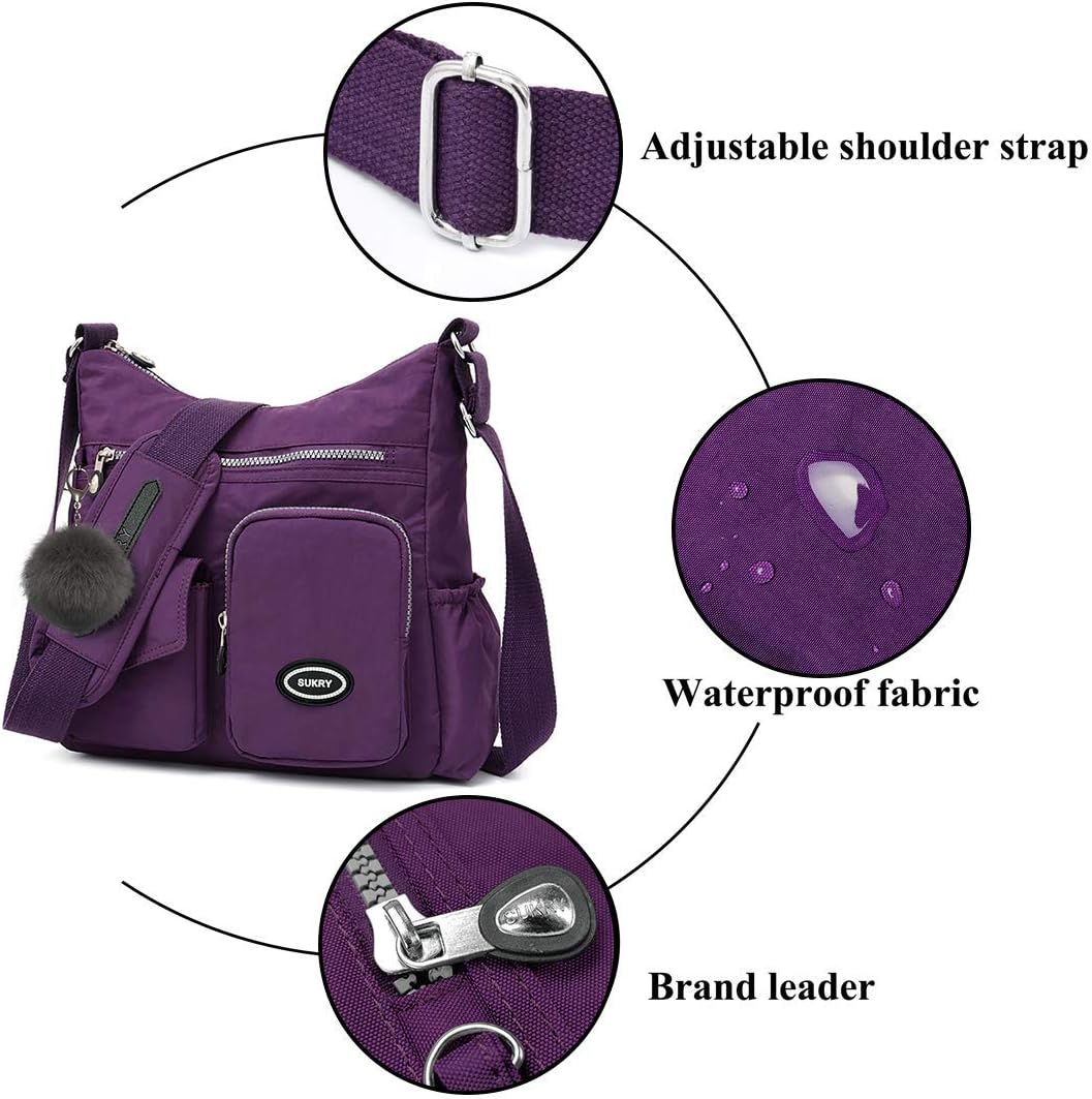 SUKRY Nylon Crossbody Bag for Women with Anti theft RFID Pocket, Waterproof Shoulder Bag Travel Purses and Handbag