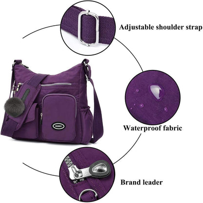 SUKRY Nylon Crossbody Bag for Women with Anti theft RFID Pocket, Waterproof Shoulder Bag Travel Purses and Handbag