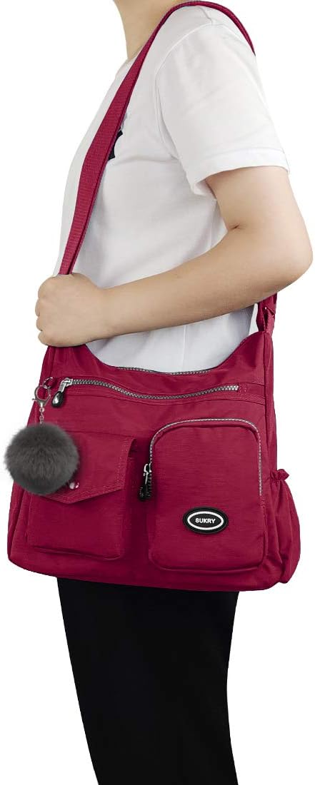 SUKRY Nylon Crossbody Bag for Women with Anti theft RFID Pocket, Waterproof Shoulder Bag Travel Purses and Handbag