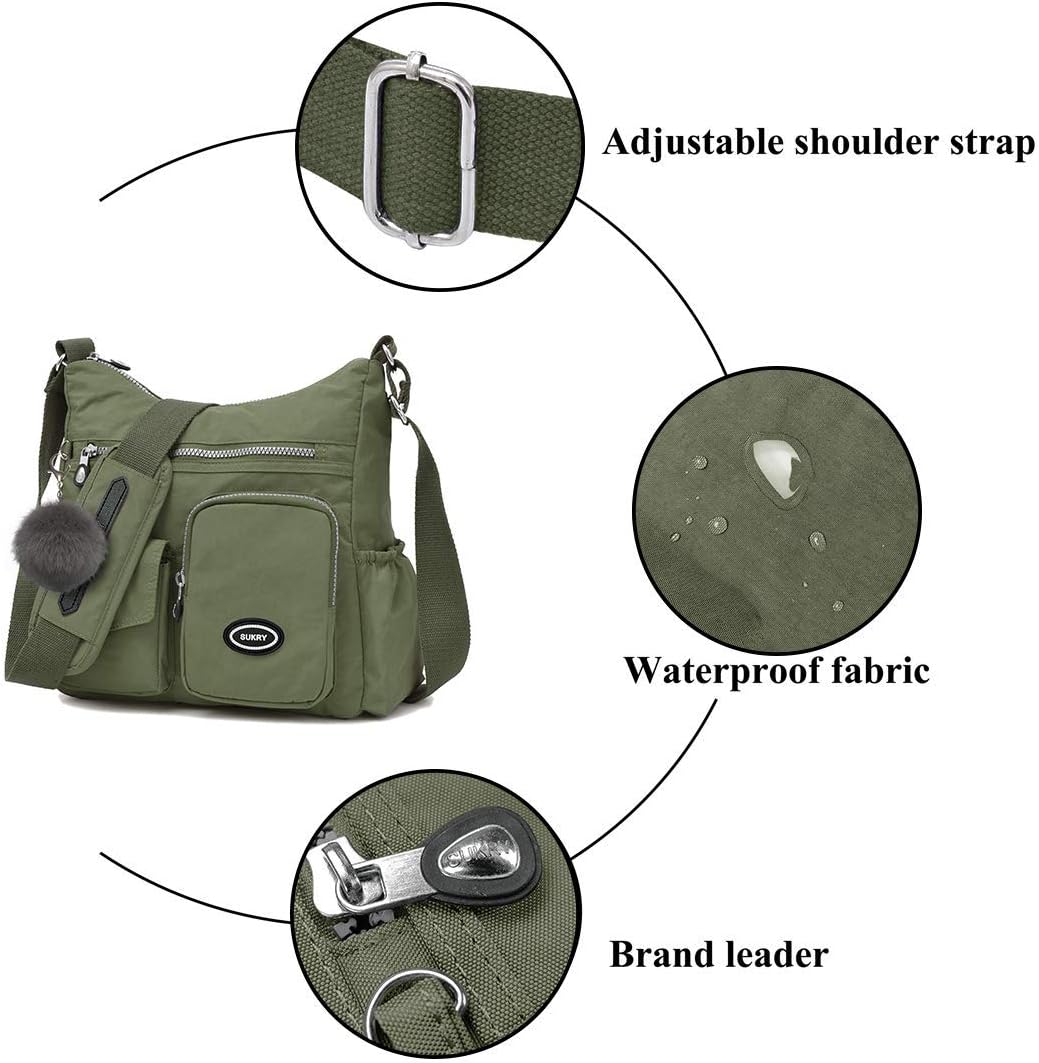 SUKRY Nylon Crossbody Bag for Women with Anti theft RFID Pocket, Waterproof Shoulder Bag Travel Purses and Handbag