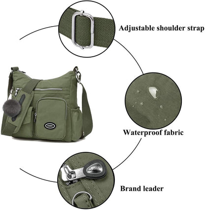 SUKRY Nylon Crossbody Bag for Women with Anti theft RFID Pocket, Waterproof Shoulder Bag Travel Purses and Handbag