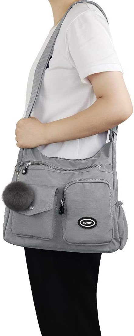 SUKRY Nylon Crossbody Bag for Women with Anti theft RFID Pocket, Waterproof Shoulder Bag Travel Purses and Handbag