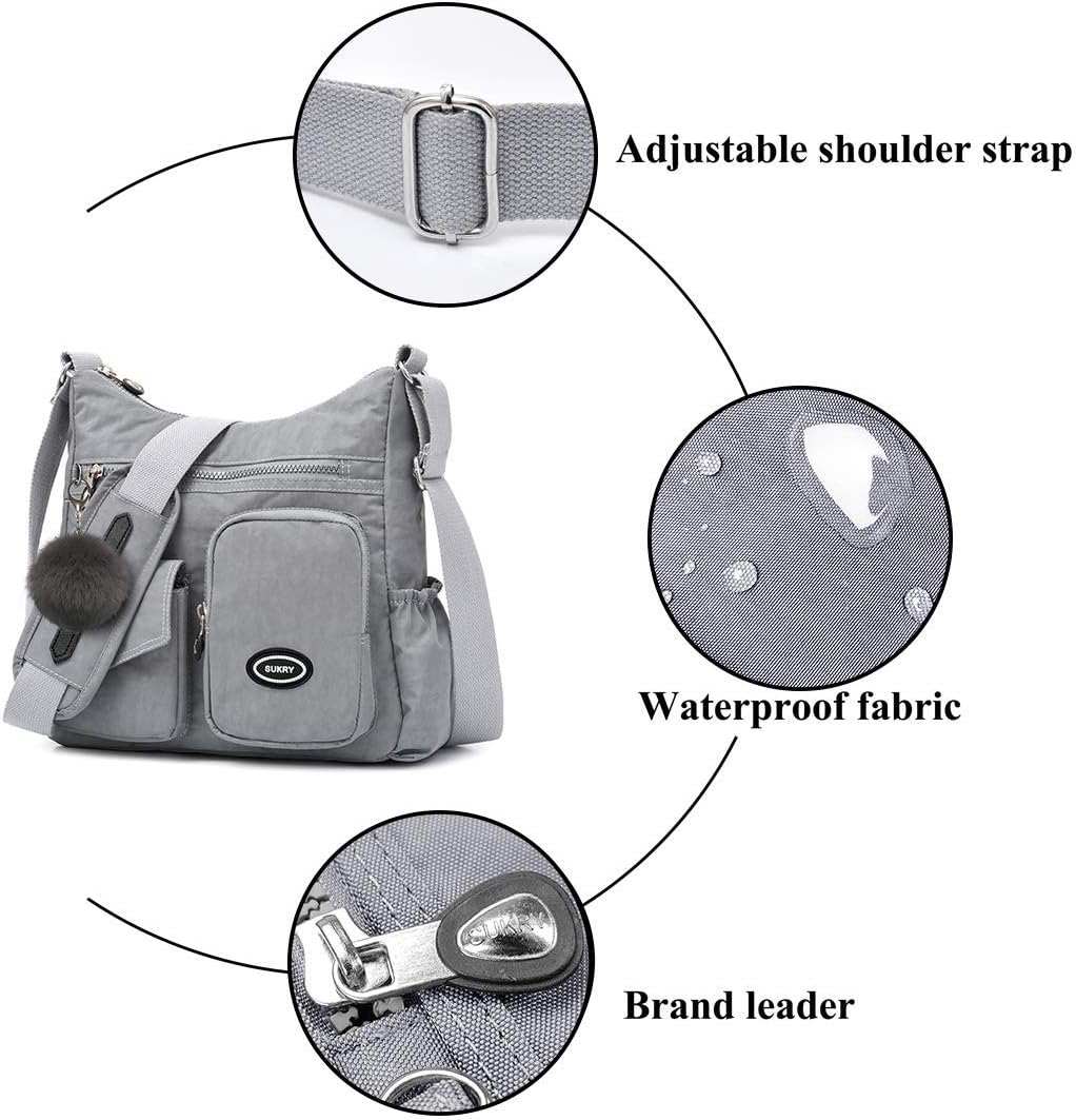 SUKRY Nylon Crossbody Bag for Women with Anti theft RFID Pocket, Waterproof Shoulder Bag Travel Purses and Handbag