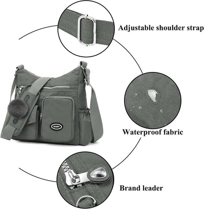 SUKRY Nylon Crossbody Bag for Women with Anti theft RFID Pocket, Waterproof Shoulder Bag Travel Purses and Handbag